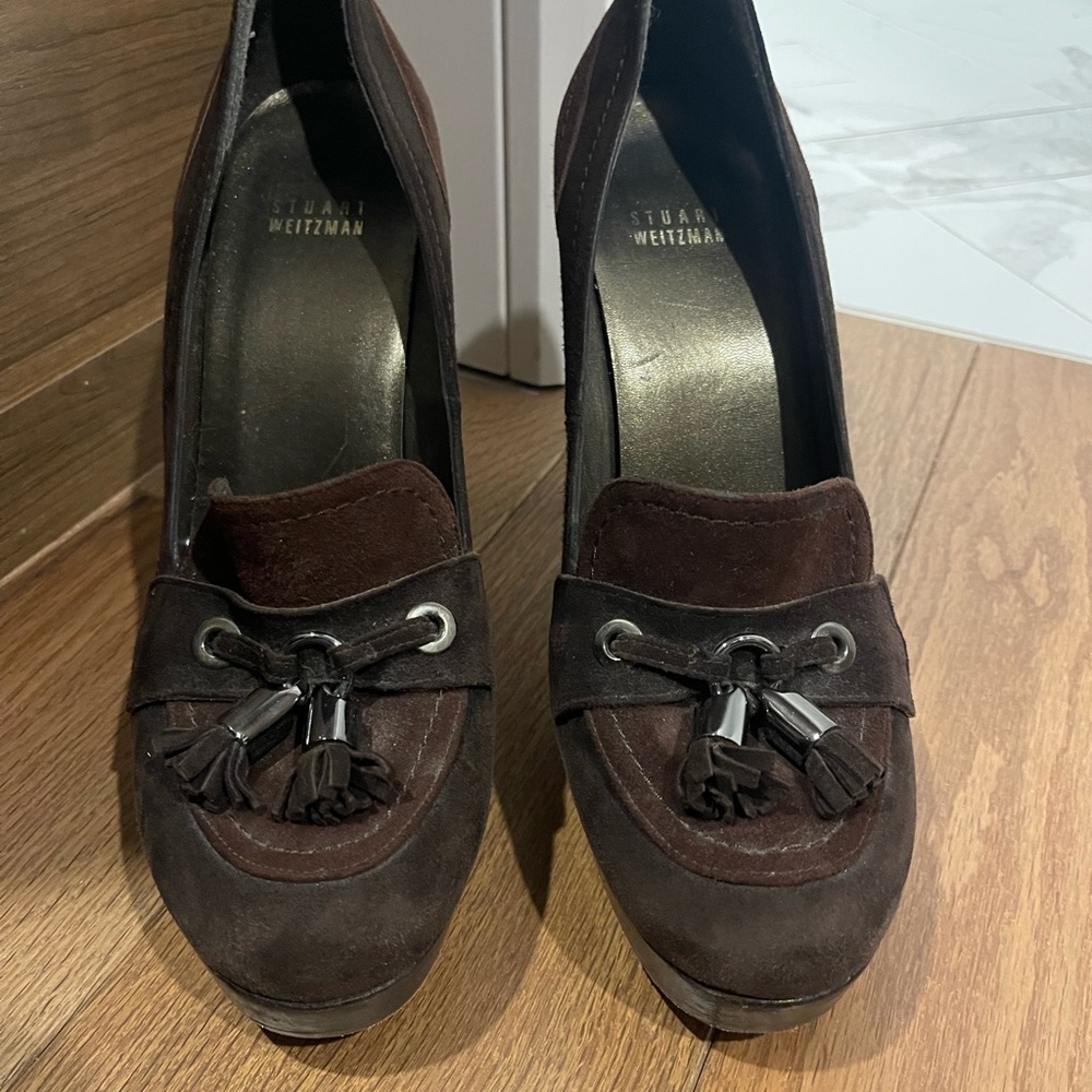 Stuart Weitzman Women's Brown Suede platform pumps